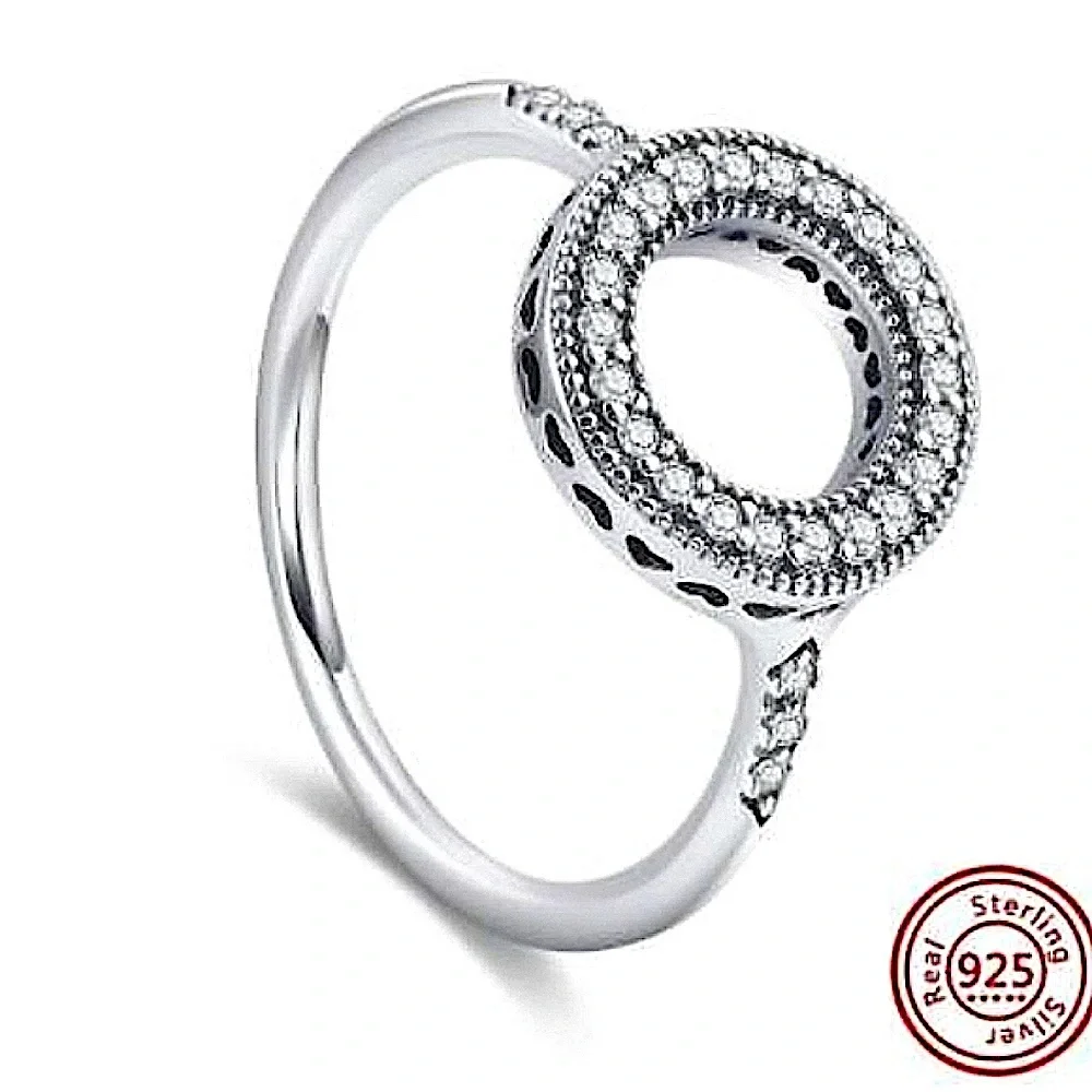 Circle Halo Heart‎ Pave Simulated Diamond 925 Sterling Silver Ring, Size 5